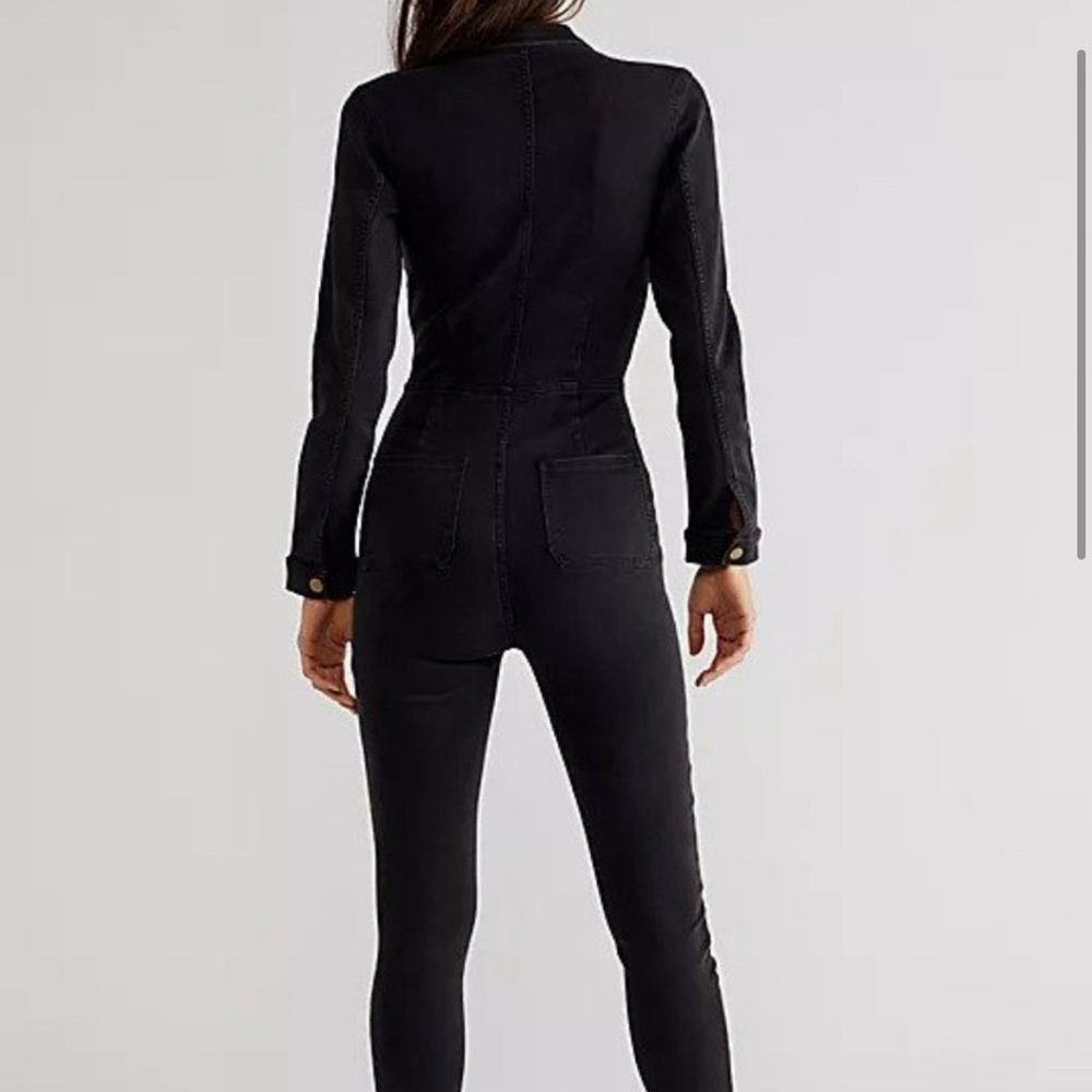 Free People Lennox Black Denim Utility Zip-Up Workwear Jumpsuit Women’s Large - Picture 2 of 10